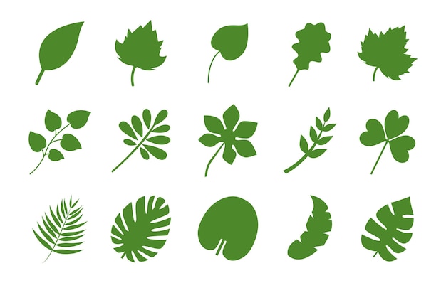 Leaves icon set green leaf icons leaves of trees and plants