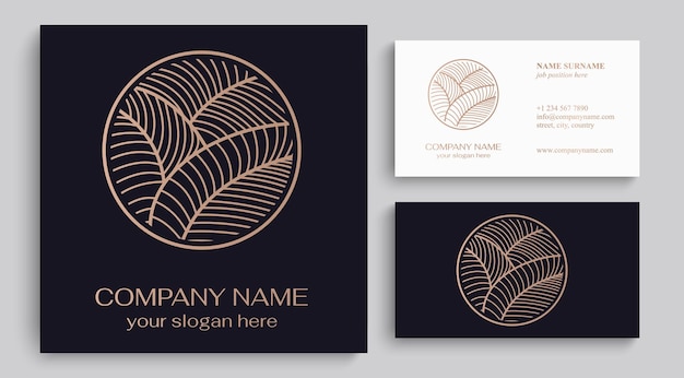 Vector leaves logo floral logo tropical leaves in a circle logo in a trendy linear style for clothes hotels cosmetics beauty salons jewelry boutiques