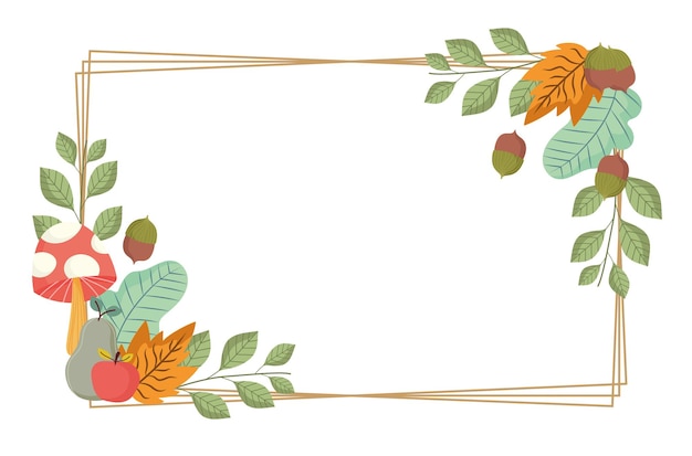 잎 버섯 사과 도토리 가지 단풍 자연 프레임 그림