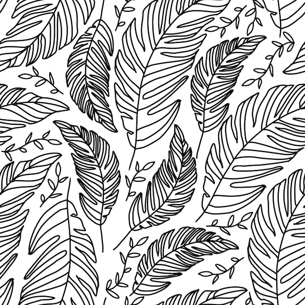 Leaves palm seamless pattern in doodle style