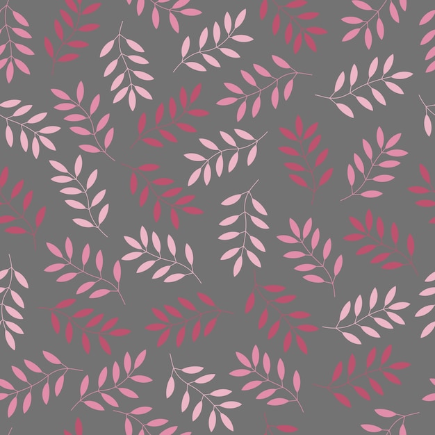 Leaves of pink colore tone on gray background