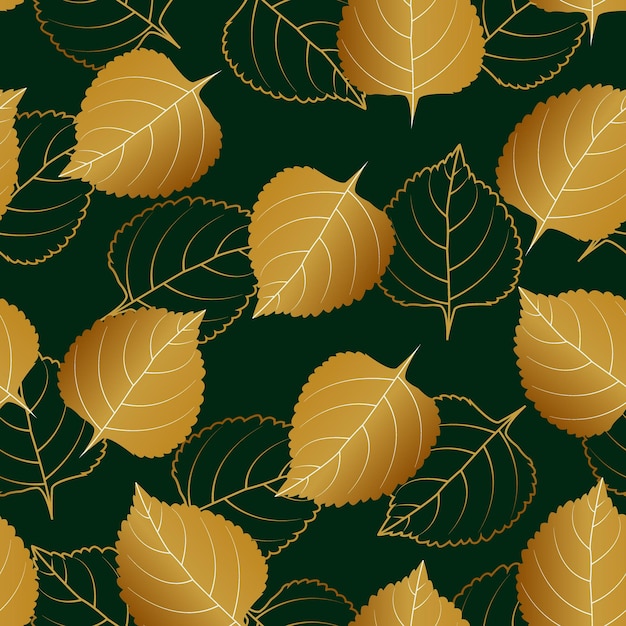 Vector leaves seamless pattern design on dark green background outline pattern