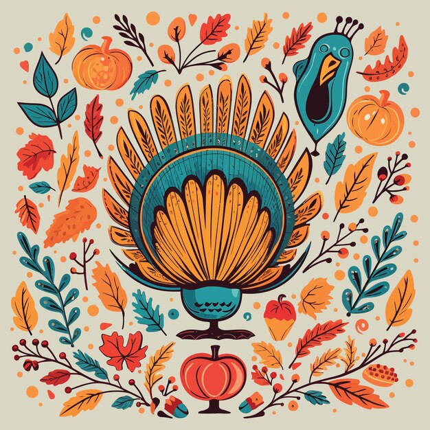 Leaves and vegetables pattern vector hand drawing thanks giving element cute ornament hand drawing