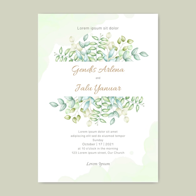 Leaves watercolor wedding invitation
