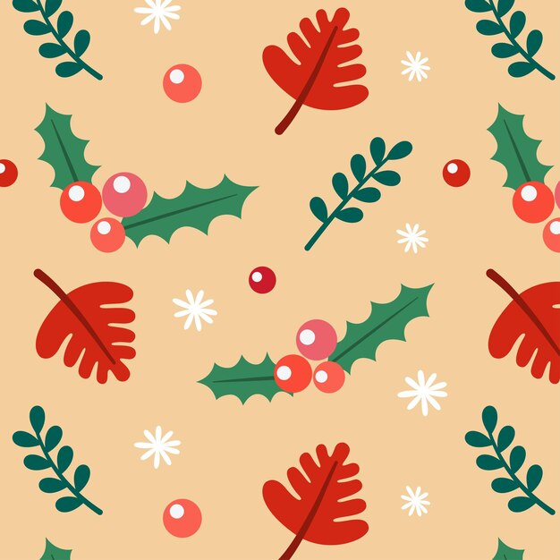 Leaves With Christmas Ornaments Pattern