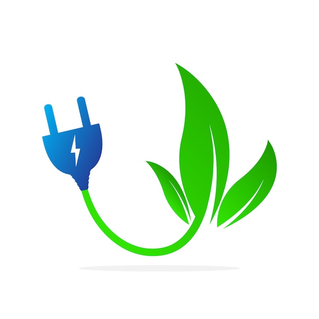 Leaves with electric cable and a plug. vector illustration. concept of green energy. green power concept