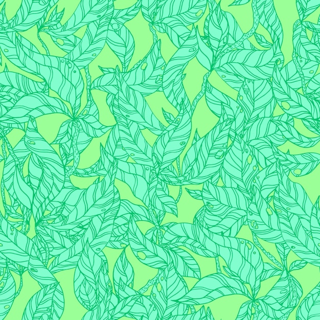 Leaves on wooden twigs vector seamless pattern white