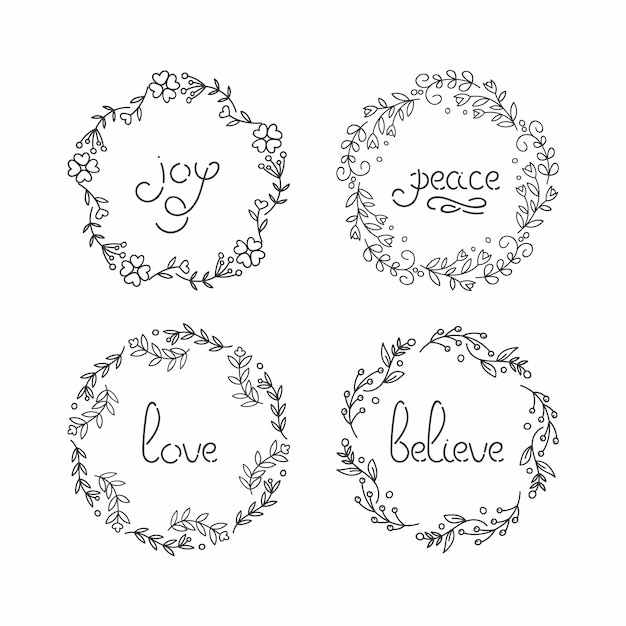 Vector leaves wreath hand drawn design