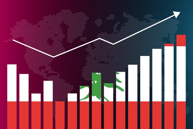 Vector lebanon bar chart graph with ups and downs, increasing values, lebanon country flag on bar graph