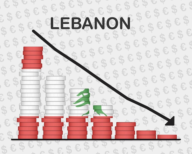 Vector lebanon economic collapse decreasing values with coins crisis and downgrade concept