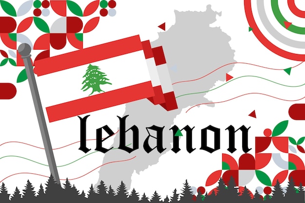 Lebanon Flag and map with raised fists. National or Independence day design for Lebanese people.