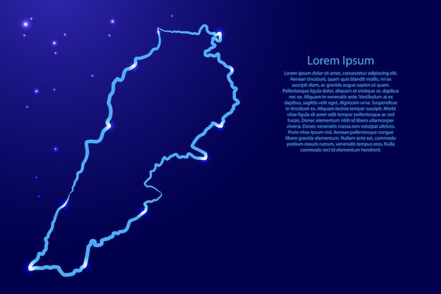 Mappa del libano dal contorno pennello blu linee di diverso spessore e stelle luminose