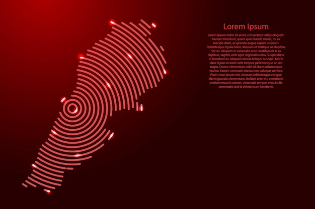 レバノンの地図はバナーポスターのグリーティングカード用の未来的な同心赤い円と輝く星から作られています