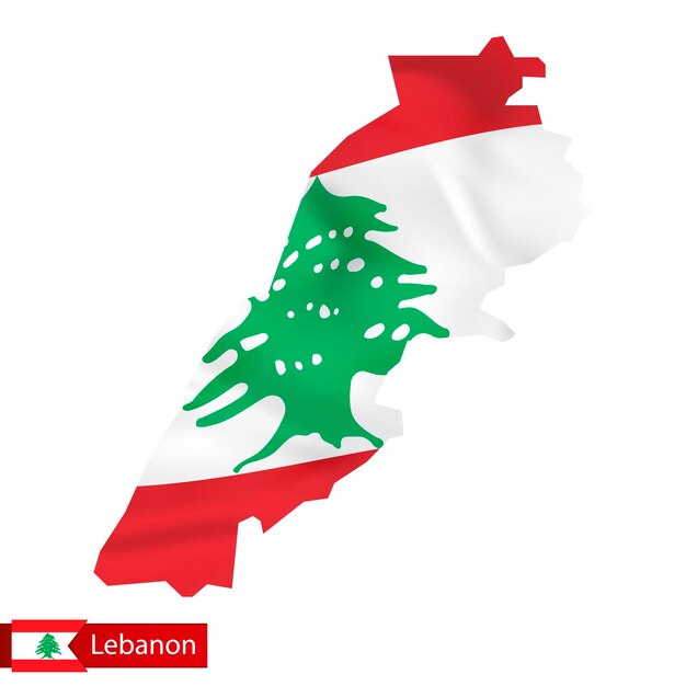 Lebanon map with waving flag of country