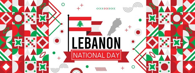 Vector lebanon national day banner with map flag colors theme background