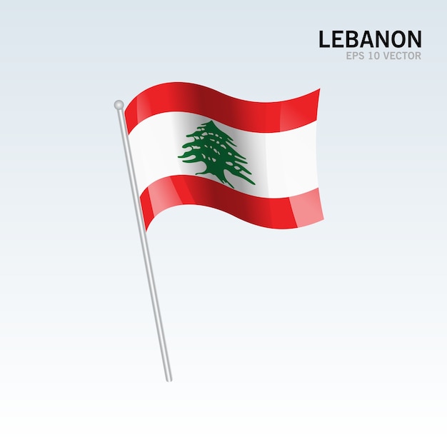 Lebanon waving flag isolated on gray background