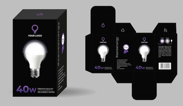 Vector led bulb box packaging design electronic product packaging design 3d box mockup illustration