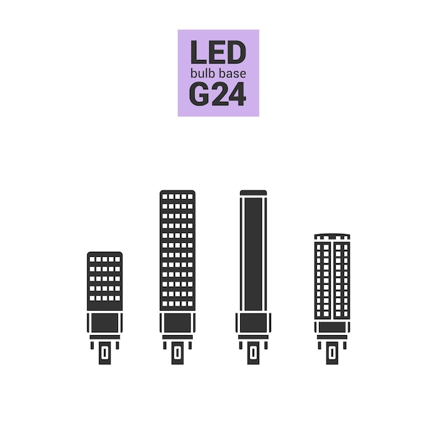 Led licht g24 lampen vector silhouet icon set