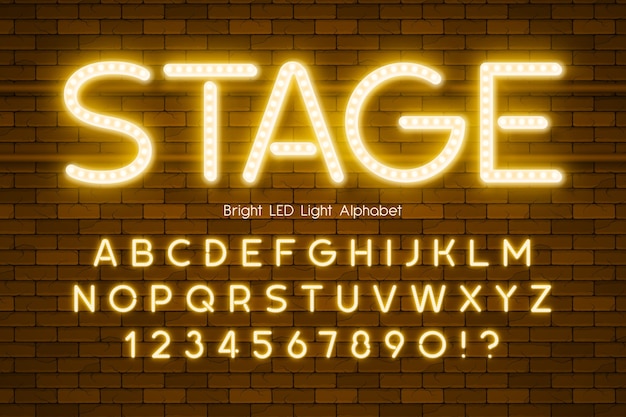 Led light 3d alphabet, extra glowing modern type. swatch color control.