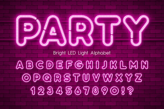 LED light 3d alphabet, extra glowing modern type.