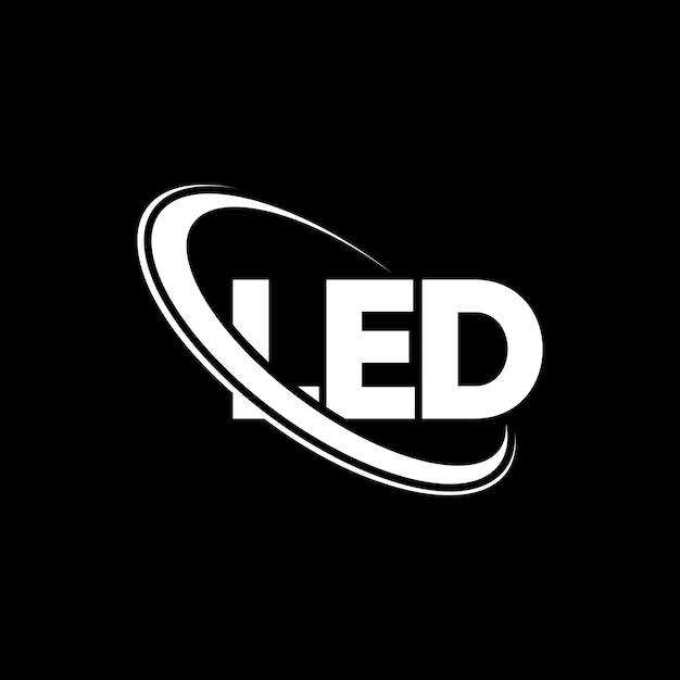 LED 로고 LED 글자 LED 글자 로고 디자인 이니셜 LED 로고 원과 대문자 모노그램 로고 LED 타이포그래피 기술 비즈니스 및 부동산 브랜드