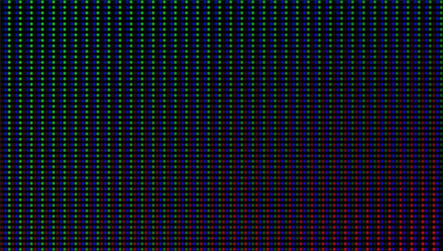 Trama dello schermo a led. monitor lcd. display digitale analogico. effetto diodo elettronico. videowall per televisione a colori. modello di griglia del proiettore. sfondo pixel con lampadine. illustrazione vettoriale.