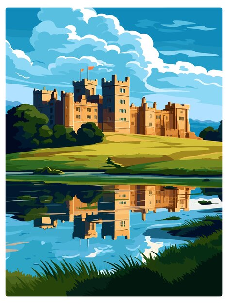 Vettore castello di leeds inghilterra poster da viaggio vintage cartolina ricordo ritratto dipinto illustrazione wpa