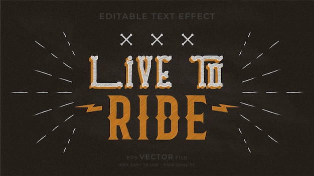 Leef om te rijden, bewerkbaar teksteffect van typografiebord