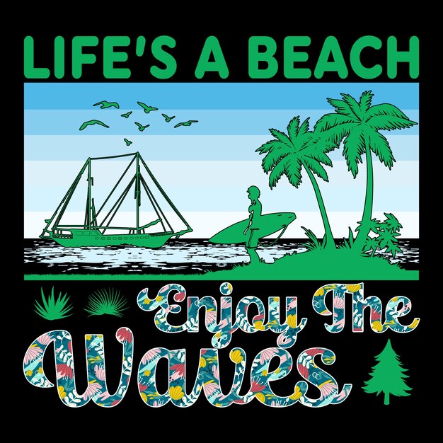 Leeft een strand Geniet van de golven Surfen strand zonsondergang zomer sublimatie T-shirt design