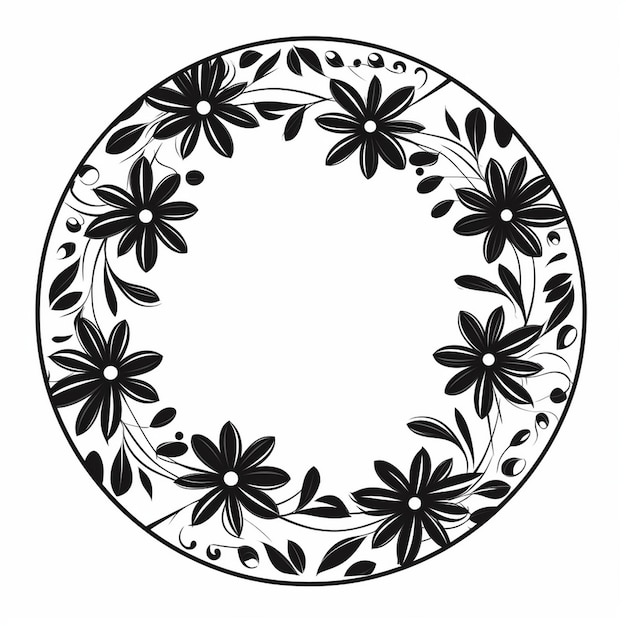Vector leeg bloemencirkelframe zwart op witte achtergrond vector