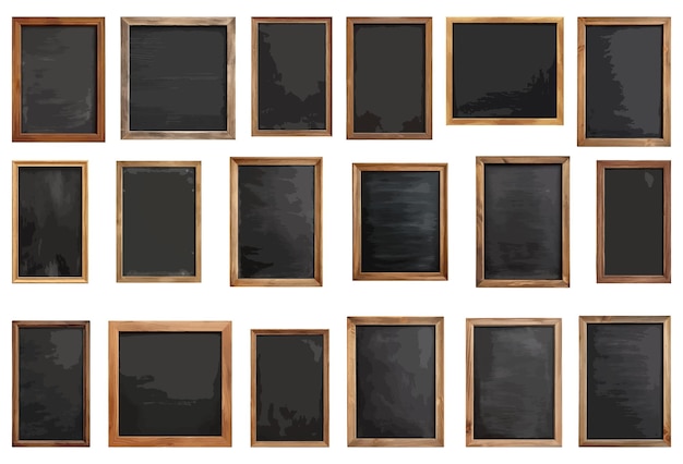 Leeg bord in houten frame vector set geïsoleerd op witte achtergrond