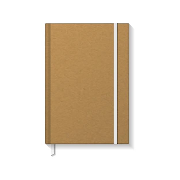 Leeg bruin kraftpapier boek of notitieboekje met wit elastiek en lint bladwijzer mockup sjabloon