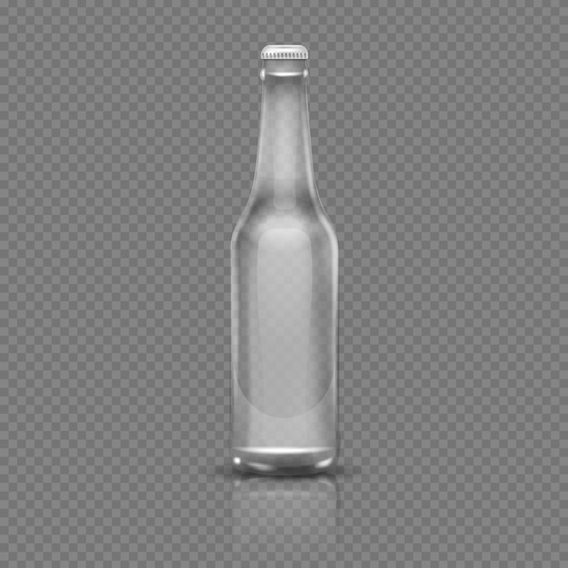 Leeg transparant bier of waterfles. realistische 3d vectorillustratie. lege fles transparant g