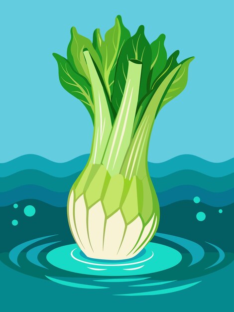 A leek vegetable is submerged in water with a blurred background