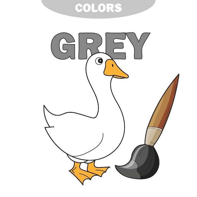 Leer kleuren - grijs. Kleurplaat illustratie van grappige boerderijgans