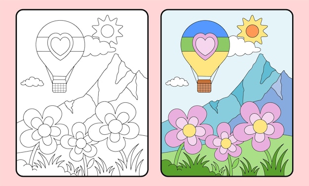 Leer kleuren voor kinderen en heteluchtballonnen en bergen op de basisschool