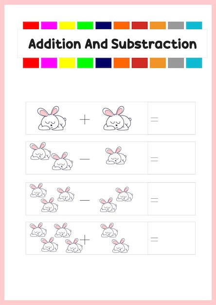 Leer optellen en subs-tractie voor kinderen tellen schattig konijntje