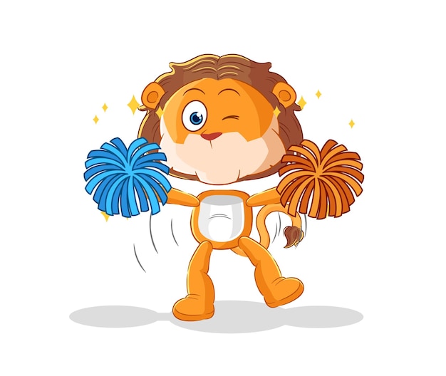 Vector leeuw cheerleader cartoon cartoon mascotte vector