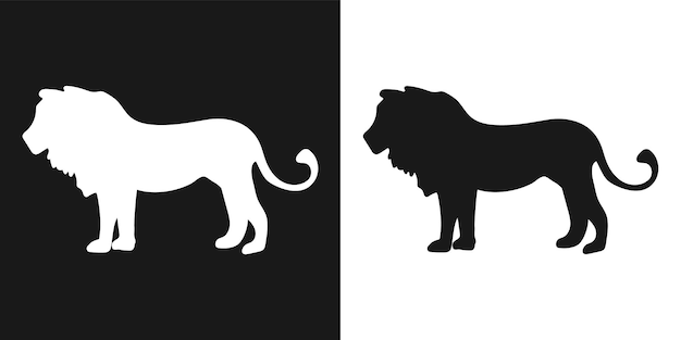Leeuw Een reeks geïsoleerde pictogrammen een zwart-wit logo op een witte en zwarte achtergrond