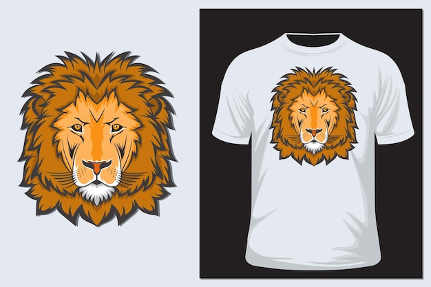 Leeuw hoofd t-shirt ontwerp. vector illustratie