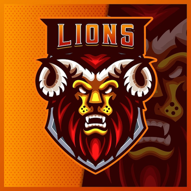 Leeuw hoorn mascotte esport logo ontwerp illustraties vector sjabloon, tiger logo voor team game streamer youtuber banner twitch onenigheid