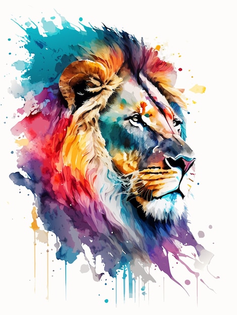Leeuw illustratie Levendige kleuren Waterverftechniek