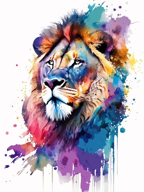 Leeuw illustratie Levendige kleuren Waterverftechniek