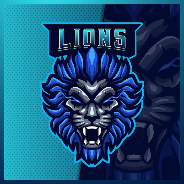 Leeuw mascotte esport logo ontwerp illustraties sjabloon Blue Lion-logo