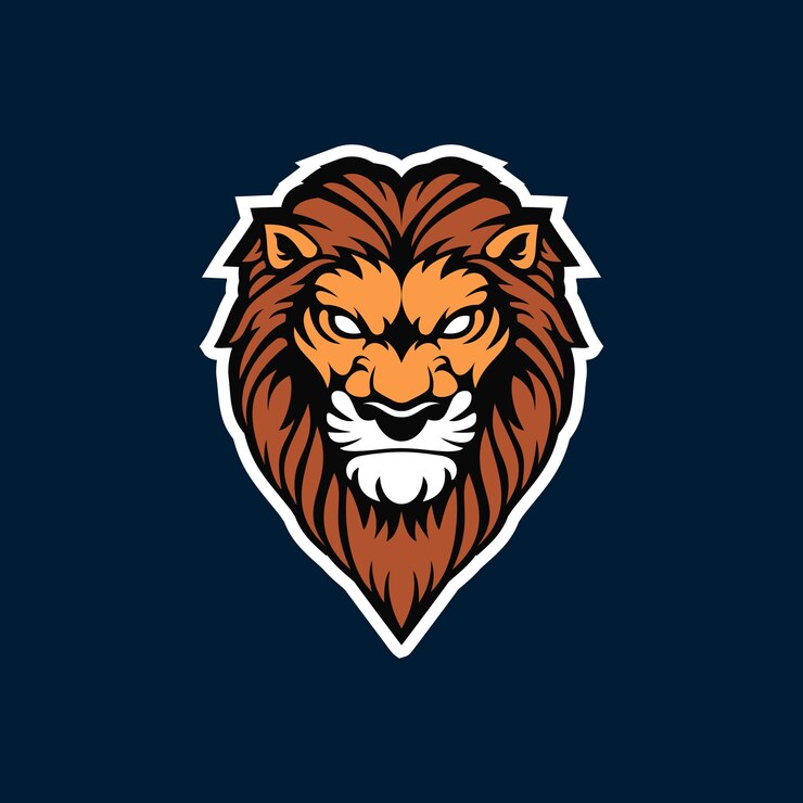 Leeuw mascotte logo ontwerp geïsoleerd op donkerblauw