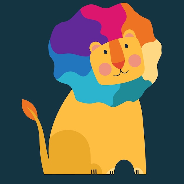 Leeuw met regenboogmanen Baby vectorillustratie Voor het afdrukken van ansichtkaarten posters kinderkleding