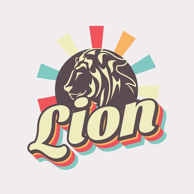 Leeuw retro-logo met zonvorm perfect met logo-overhemdbureau dierendierentuineducatie