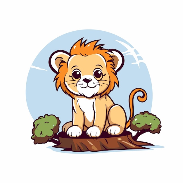 Leeuw zit op een boomstam in de jungle Vector illustratie