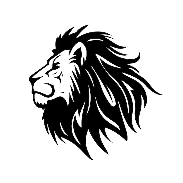 Leeuwenkop gezicht logo silhouet zwart pictogram tattoo mascotte hand getekend leeuwenkoning silhouet dier