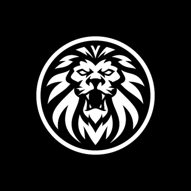 Leeuwenkop lijntekeningen of silhouet in een cirkel logo ontwerp Leeuwenkop embleem vectorillustratie